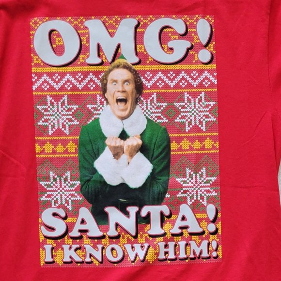 NWT-ELF-OMG! SANTA! I KNOW HIM! HOLIDAY TSHIRT-RED-ELF-MAKES A PERFECT GIFT !!! - Picture 4 of 7